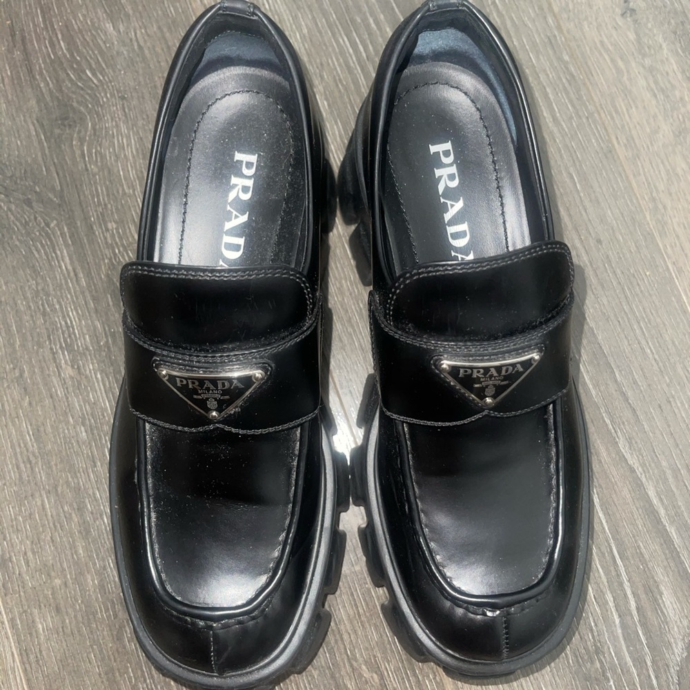 Prada Monolith brushed leather loafers